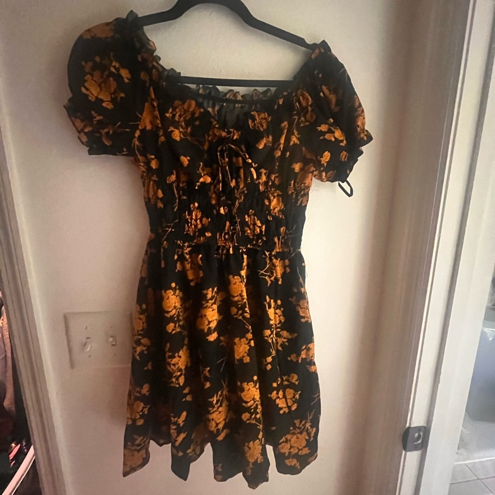 SHEIN Black and Gold Floral Dress